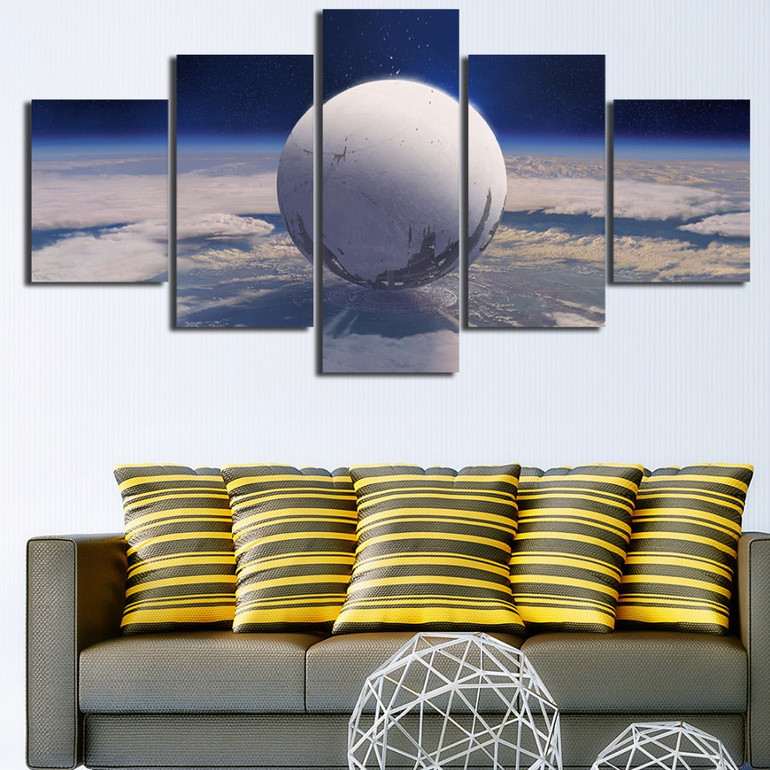 Canvas Abstract Painting Print Modern Picture Wall Art 5 Panel White Earth Space Galaxy Landscape Poster