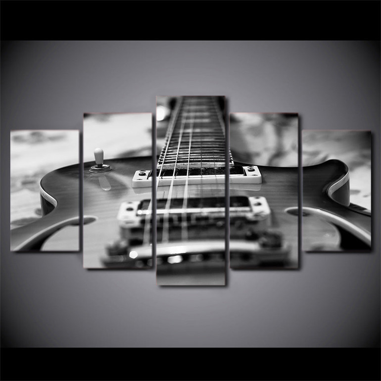 HD Printed Music Pictures 5 Pieces Guitar Canvas Painting Vintage Black White Poster Wall Art
