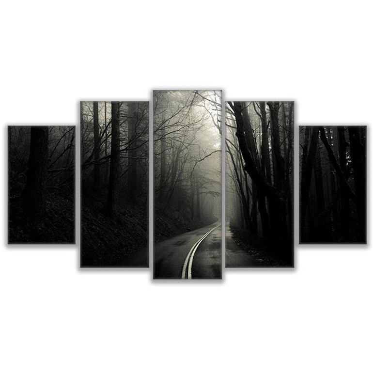 Wall Art Canvas Paintings Modular HD Prints Poster 5 Pieces Forest Lonely Road Pictures