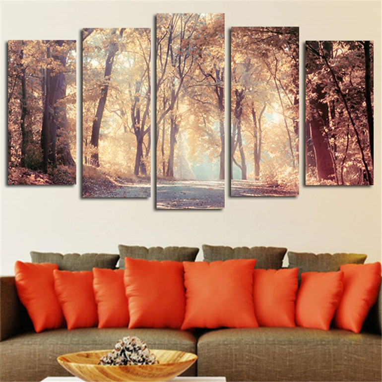 Canvas Modern Wall Art Poster HD Printed Painting 5 Panels Autumn Leaves Tree Landscape Modular Pictures