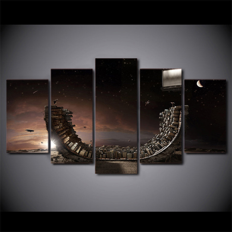 Wall Art Canvas Painting Poster Wall Pictures 5 Pieces Skateboard City Building