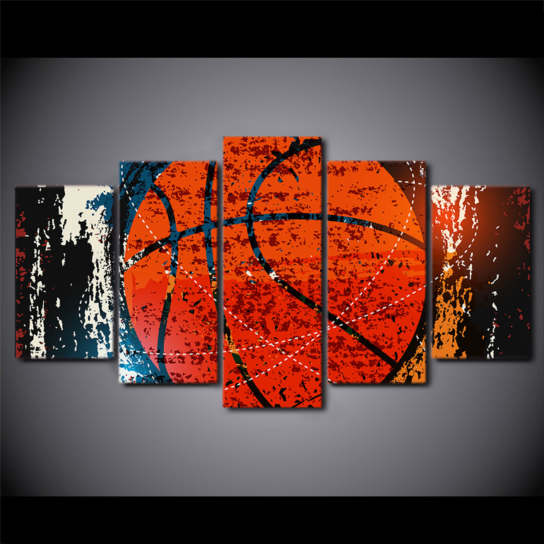 HD Printed 5 Piece Canvas Art Abstract Red Basketball Painting Wall Pictures Gym Poster Modular Painting
