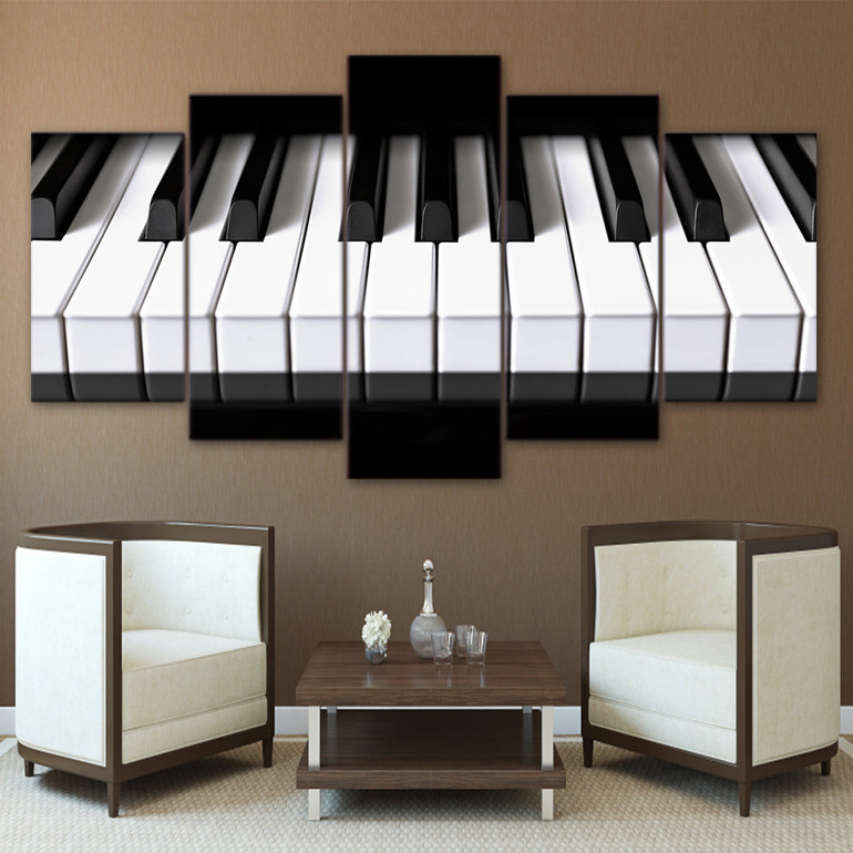 5 Pieces Canvas Art Piano Keys HD Printed Music Poster Canvas Painting Wall Pictures