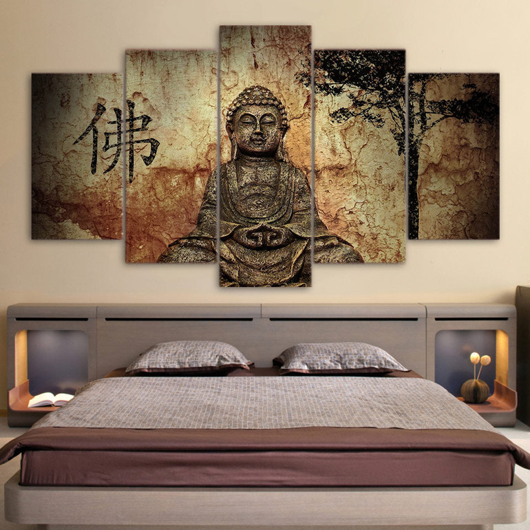 HD Printed 5 Piece Canvas Art Buddha Combine Painting Decoration Bedroom Wall