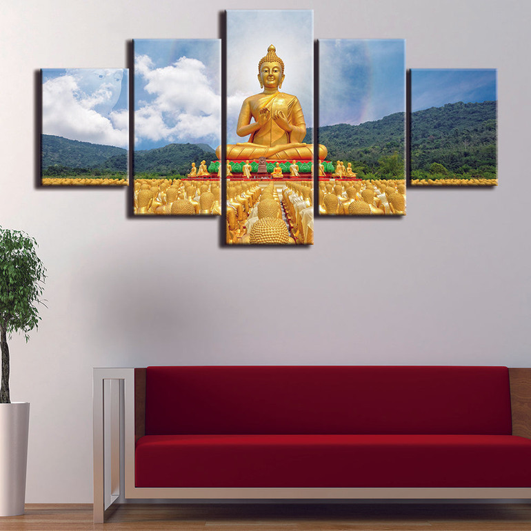 Canvas Painting Wall Art Prints Home Decoration Landscape Pictures 5 Panel Buddha Landscape