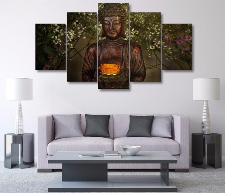 Modular Posters Prints Home Decor 5 Piece Wall Art Pictures Printed Buddha Art Painting Canvas Art Oil Painting