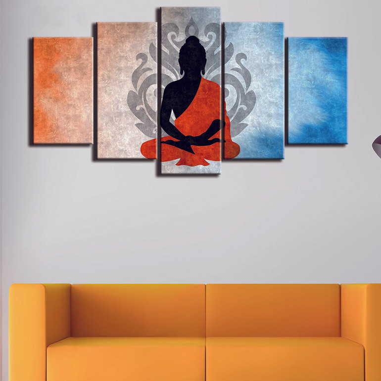 Canvas Painting For Bedroom Modular Picture Large Printed 5 Panel Buddha Landscape