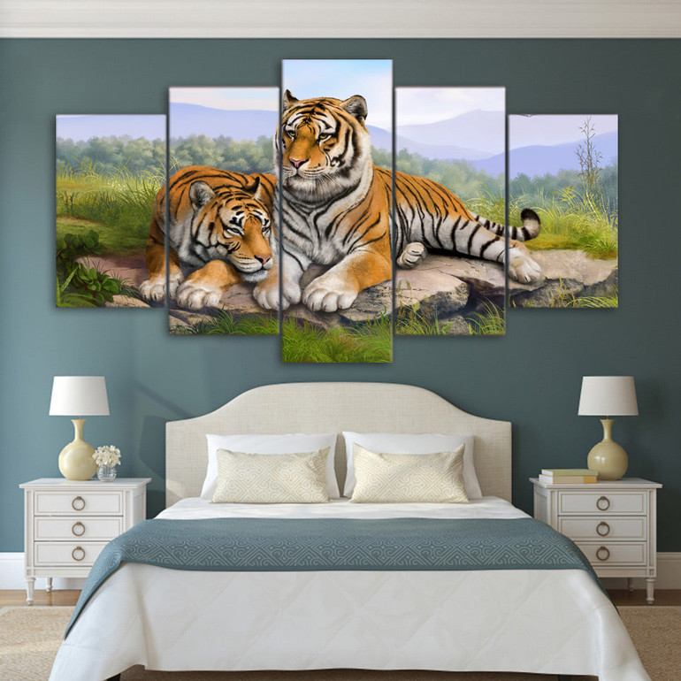 5 Piece Tiger Art Animal Poster Wall Pictures Living Room Wall Art Canvas Painting