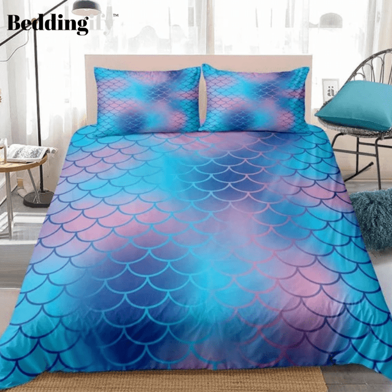 Blue Purple Mermaid Scale Bedding Set