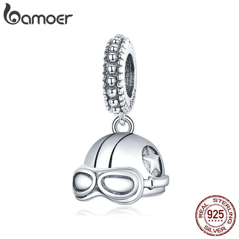 bamoer 925 Sterling Silver Colorful Retro Helmet Charm Beads for Original Bracelet Silver 925 DIY Jewelry Accessories SCC1711