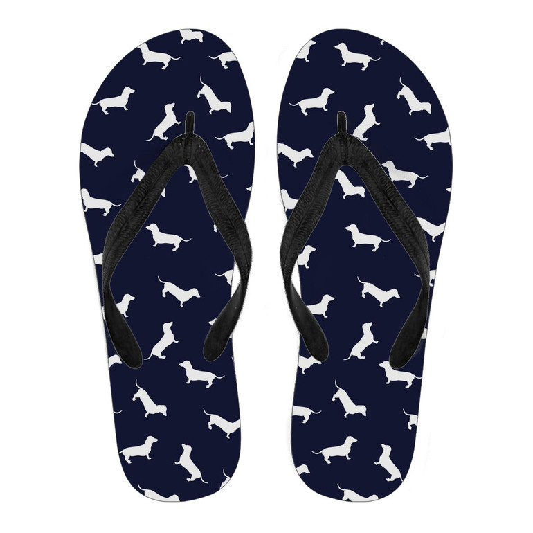 Navy White Dachshund Women's Flip Flops