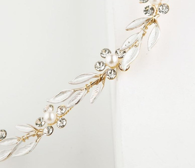 European Leaves Bridal Hairband  Crystal Tiara Hair Jewelry