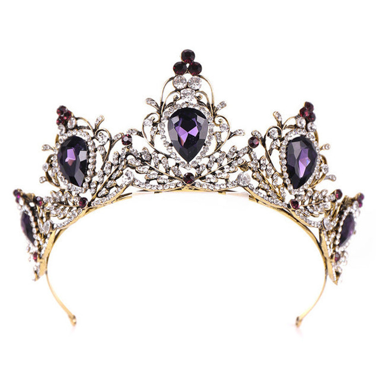 Vintage Charming Purple Crystal Bridal Crown Tiaras Headband Magnificent Bridal Wedding Hair Accessories