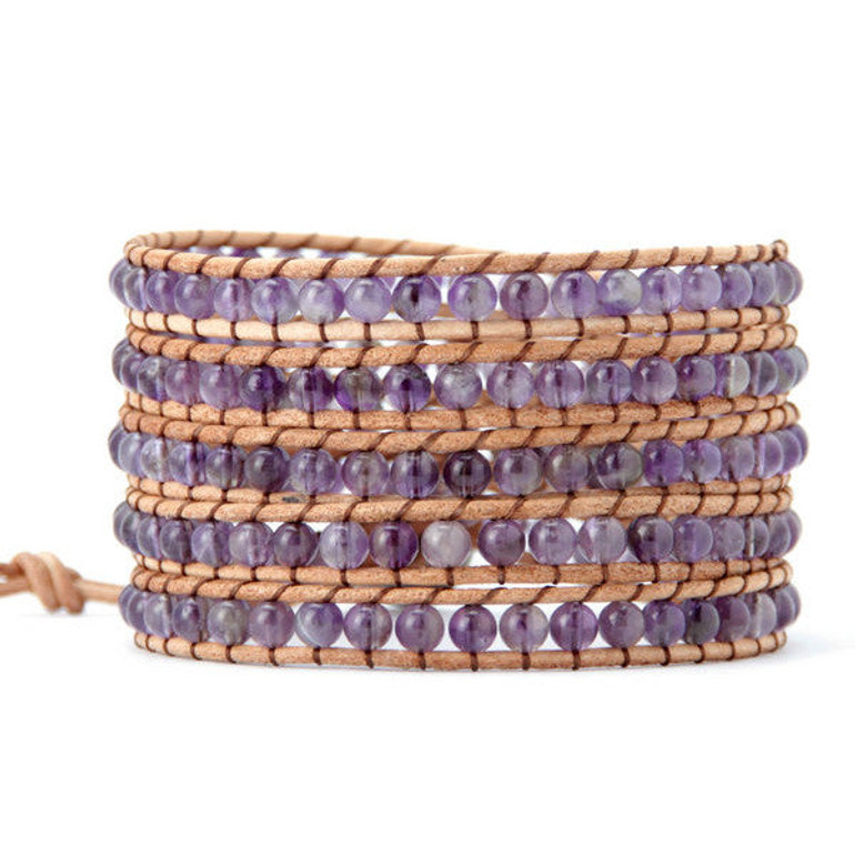 4MM Amethyst Natural Stone Wrap Bracelet