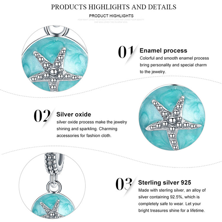 925 Sterling Silver Starfish Enamel Pendant