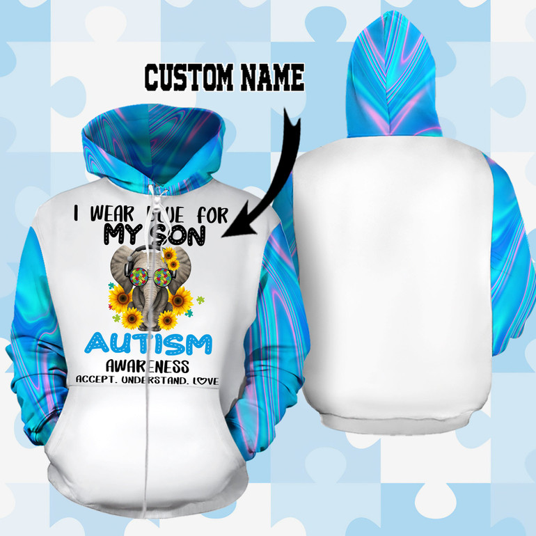 Autism Awareness I wear Blue Hoodie 3D custom TXX