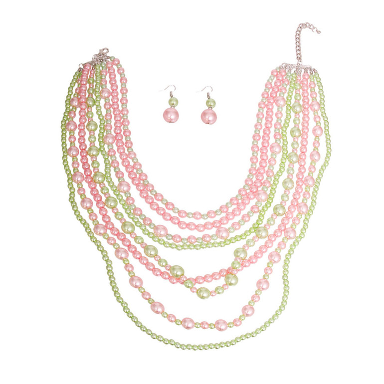 Pink and Green Multi Pearl Necklace