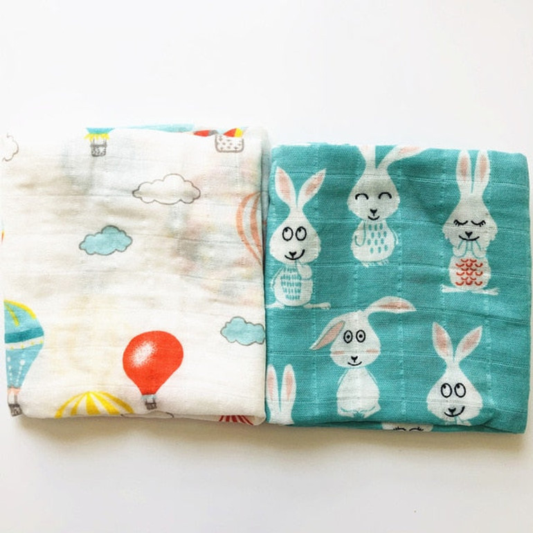 Air Balloon With Little Rabbit Muslin Blanket Swaddle Set