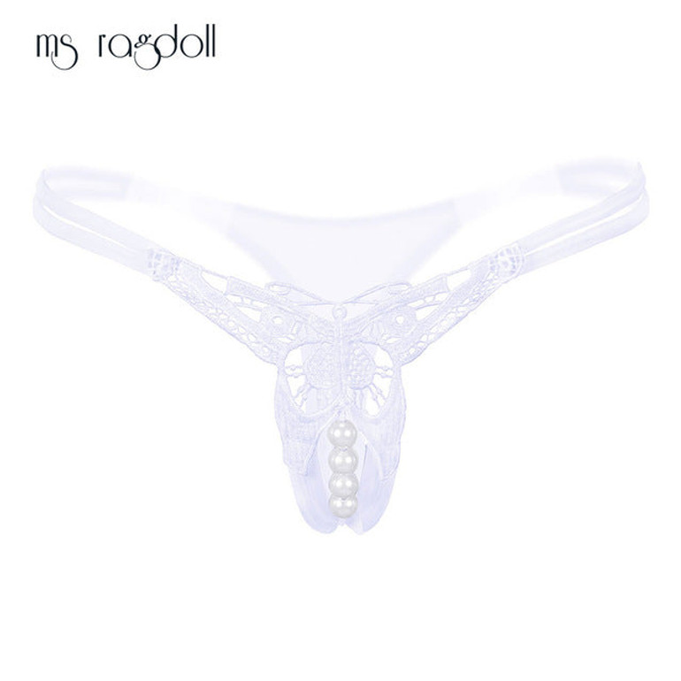 Women's Pants Open Crotch Sexy Pearl Temptation Thongs Butterfly Erotic Lingerie G String Crotchless Briefs Panties For Sex