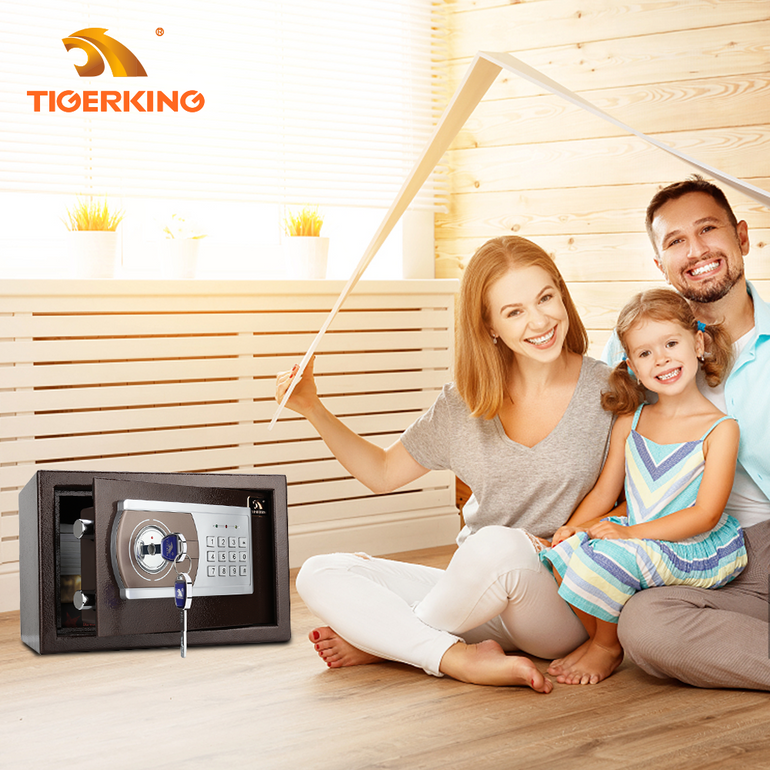 TIGERKING Personal Safe Security Digital Lock Box Key Combination Code Safe Box Steel Money Box Electronic Small Safes for Home, Office, Hotel