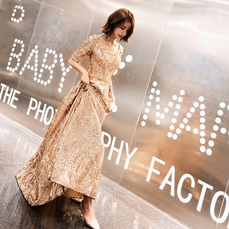 Luxury Sequin Women Long Evening Party Dress Plus Size High Waist Gold Sequin Women Black Dress lady elegant slim maxi vestidos