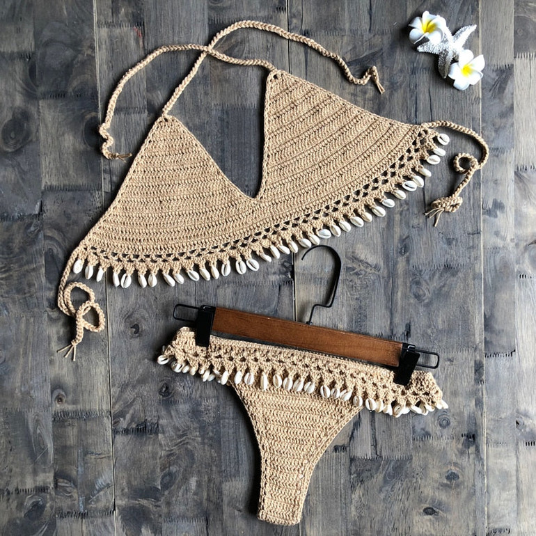 Bikini Set Shell Tassels Bikini Brazilian Crochet Swimsuit Women Halter