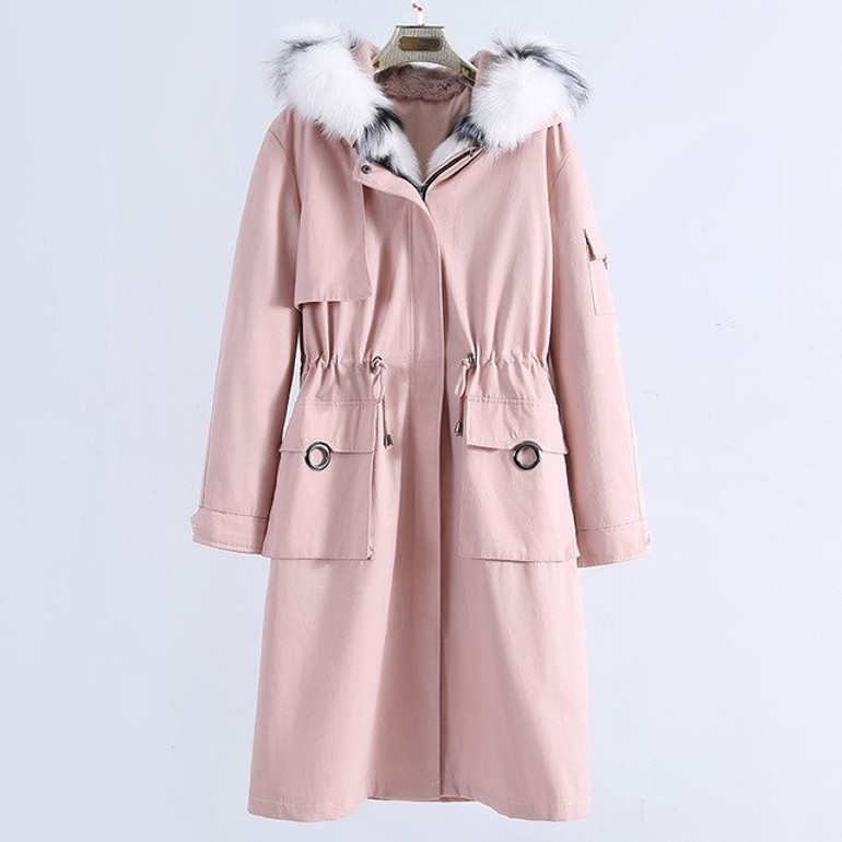 AYUNSUE Parka Real Fur Coat Female Real Rabbit Fur Liner Winter Coat Women Fox Fur Collar Long Trench Coats Manteau Femme	YF1908