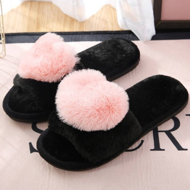 Winter Home Slippers Women Fur Slides Warm Furry Slippers Indoor House Shoes Flat Sandals Flip Flops Pink Zapatos Mujer 2020