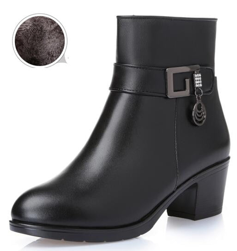 Genuine Leather women's boots  winter thick wool lined genuine Leather
