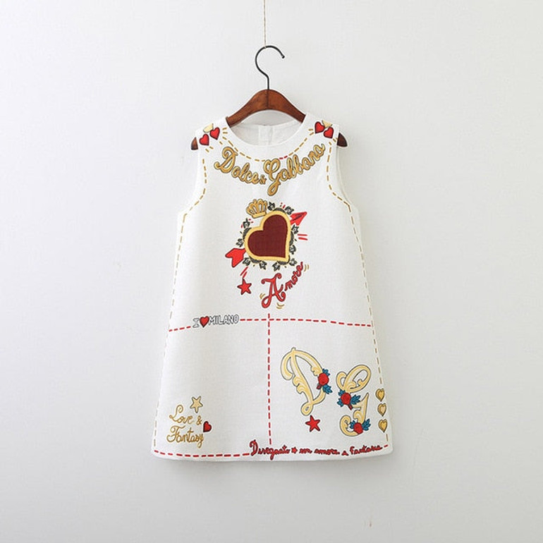 Baby Girls Dresses Autumn&Winter Princess Dress Kids Love Pattern Clothes Baby Girls Clothes 2-9Y
