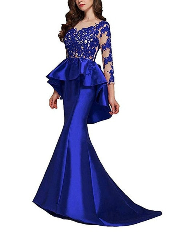 2019 Burgundy Mermaid Prom Dress Beaded Evening Dress Lace With Peplum Vestido De Festa Longo