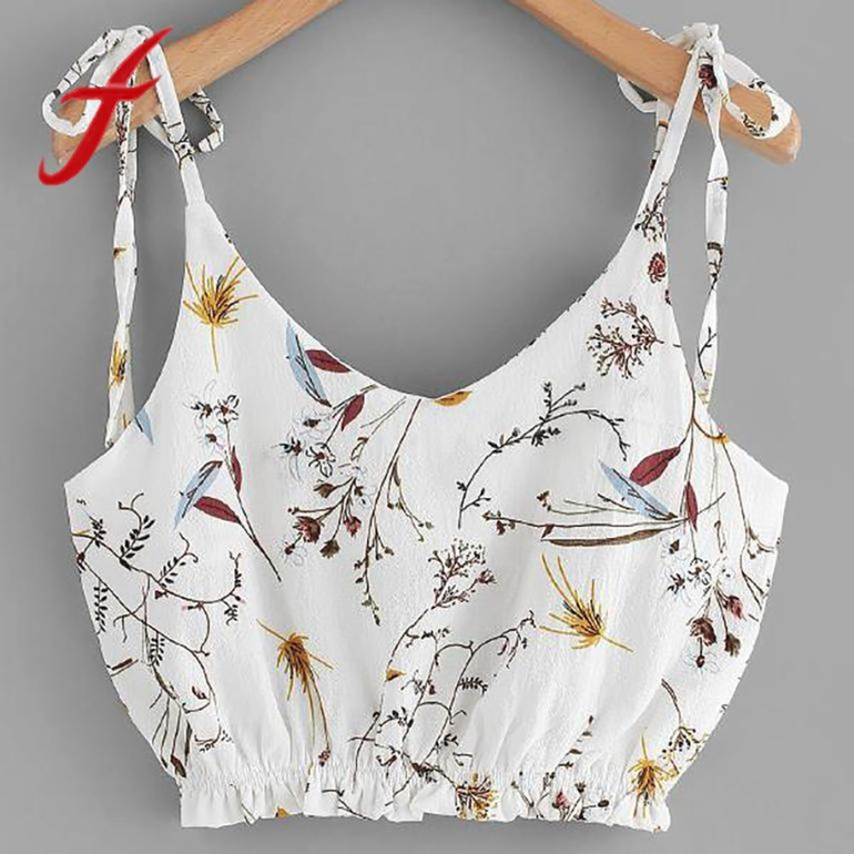 Feitong Womens Tank Tops Sexy V Neck Floral Print Vest Camisole Tank Crop Tops Sleeveless Camis Blouse regata feminina 2018 New
