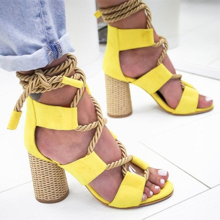 Sandals Lace Up Shoes Woman Heels Sandals