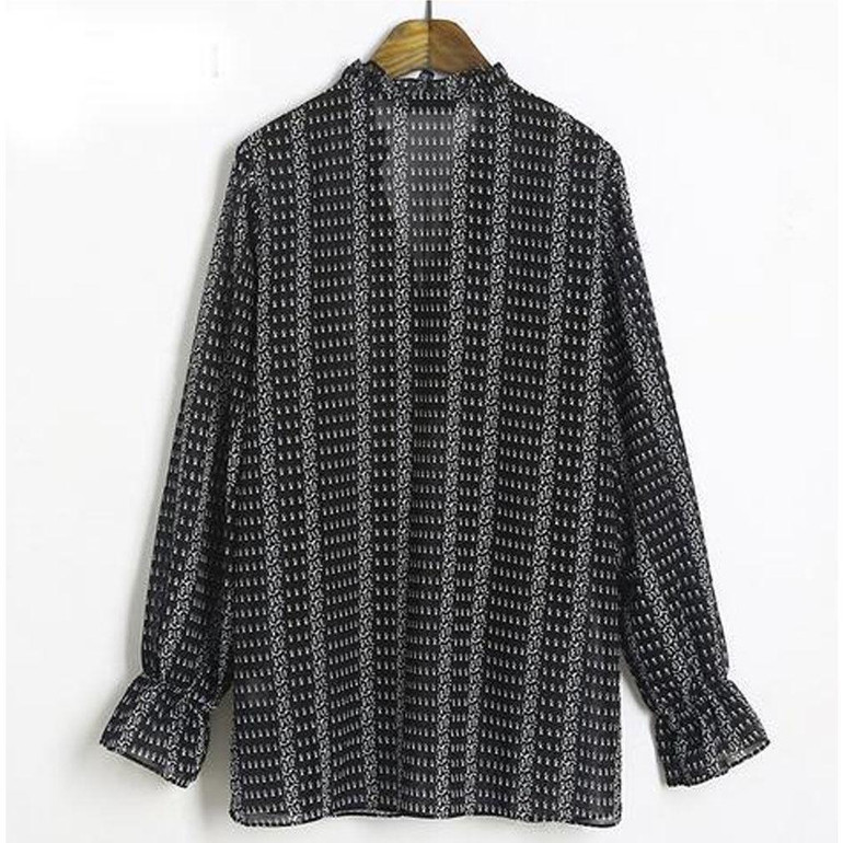 Deep V Neck  Lantern Sleeve  Blouses