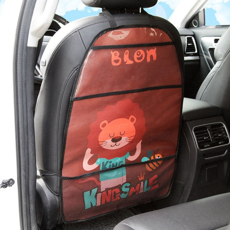 Cartoon Seat Cover Kid Cute Car Seat Back Cover Protector for Kids Children's Anti-Kick Mat Touch Screen Storage Bag Waterproof