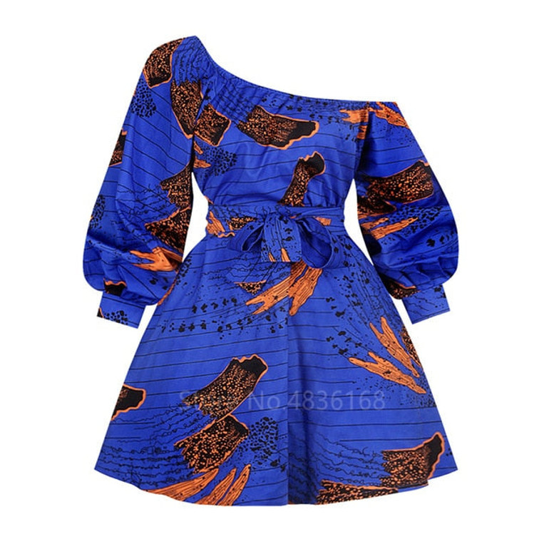 African Dresses for Women Full Sleeve Summer Tilting Shoulder Two Wear Dress Dashiki Print African Rich Bazin Top Maxi Clothes