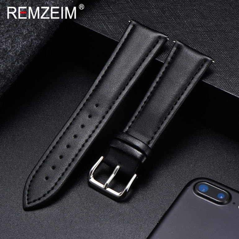 REMZEIM Watch Band Genuine Leather straps Watchbands 18mm 20mm 22mm 24mm Watch Accessories Women Men Brown Black Belt Band