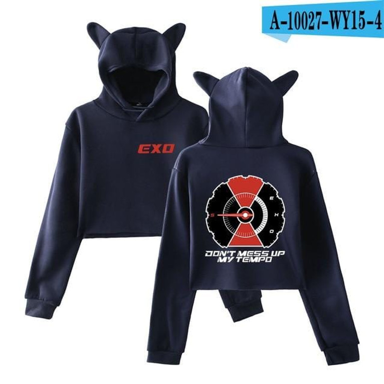 EXO Cat Ear Cropped Hoodie for Women