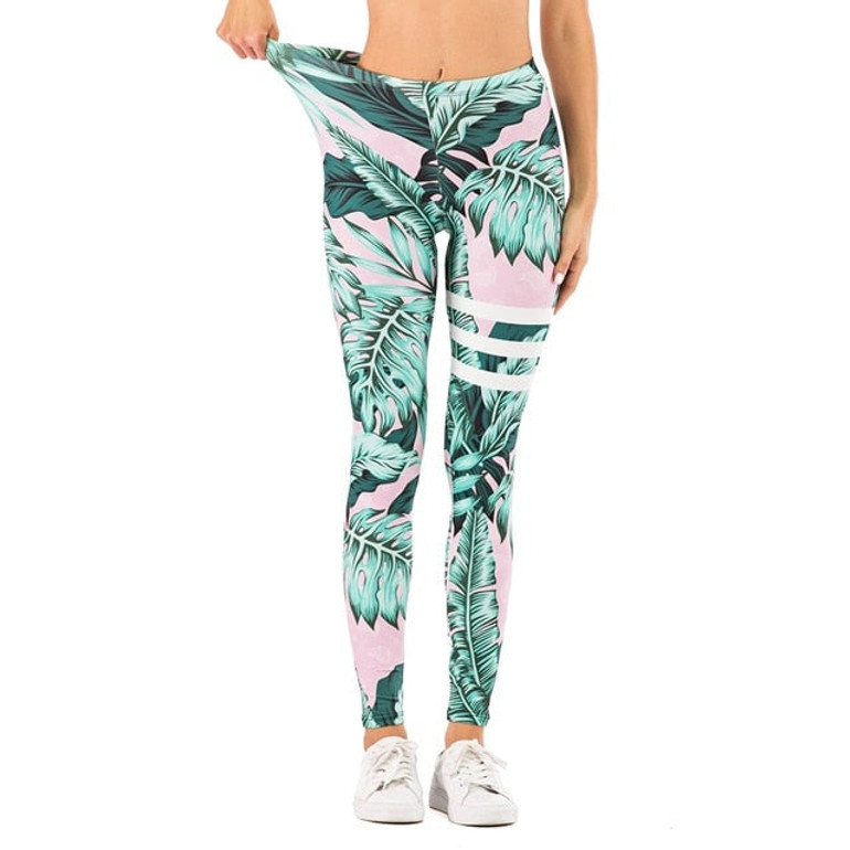 Sexy Women Legging leaf Printing Fitness leggins