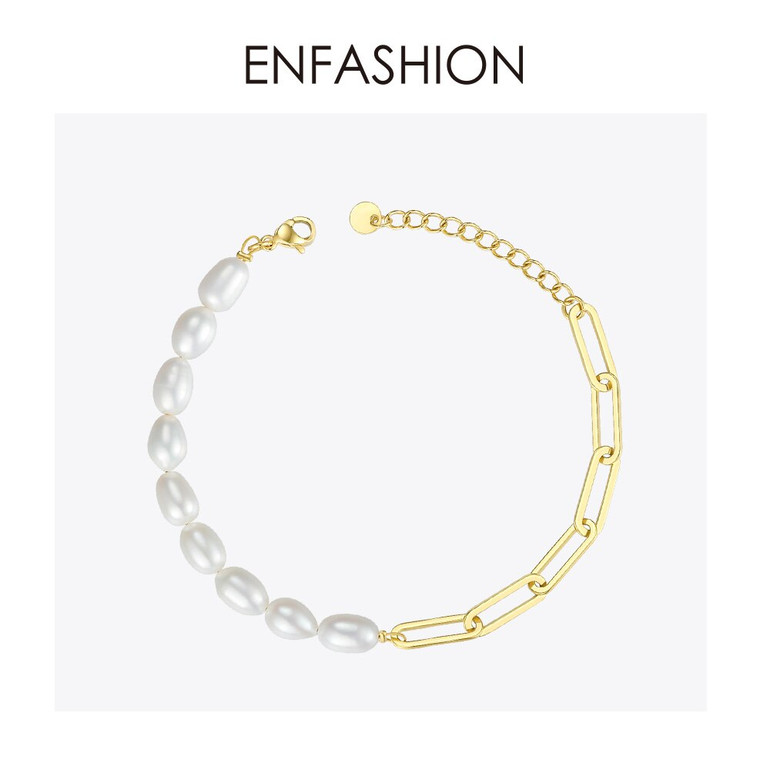 ENFASHION Natural Pearl Link Chain Bracelet Female Gold Color Stainless Steel Femme Bracelets For Women Fashion Jewelry B192069