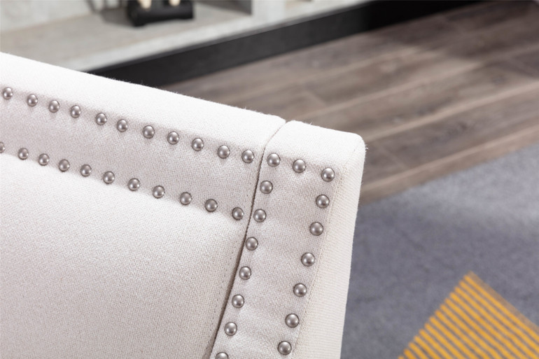 Modern Leisure chair accent armchair living room lounge chair with nailheads and solid wood legs Beige Linen