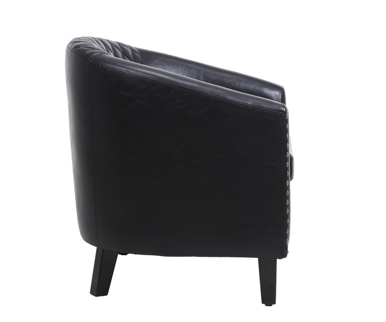 Accent Barrel Office chair living room chair with nailheads and solid wood legs Black pu leather