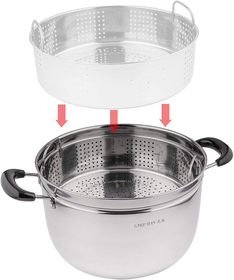 Lake Tian 2 Tier Stainless Steel Steamer Cookware Pot & Pan/Saucepan