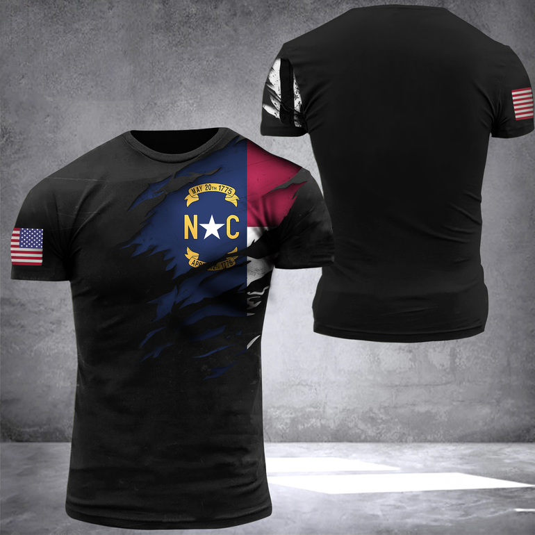 North Carolina And American Flag Logo T-Shirt North Carolina State Flag Shirt Workout Gift