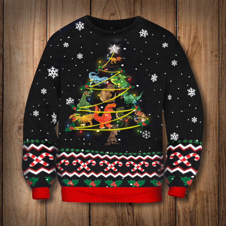 T-Rex Christmas Tree Sweatshirt Funny Dinosaur T-Shirt Xmas Gift Idea