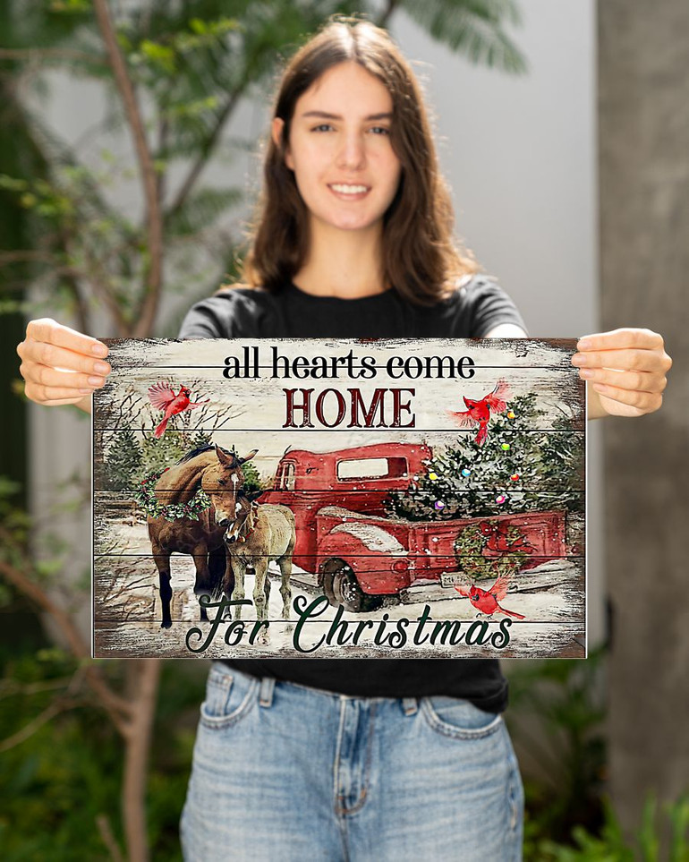 Horses All Hearts Come Home For Christmas Poster Vintage Wood Horizontal Poster For Home Decor