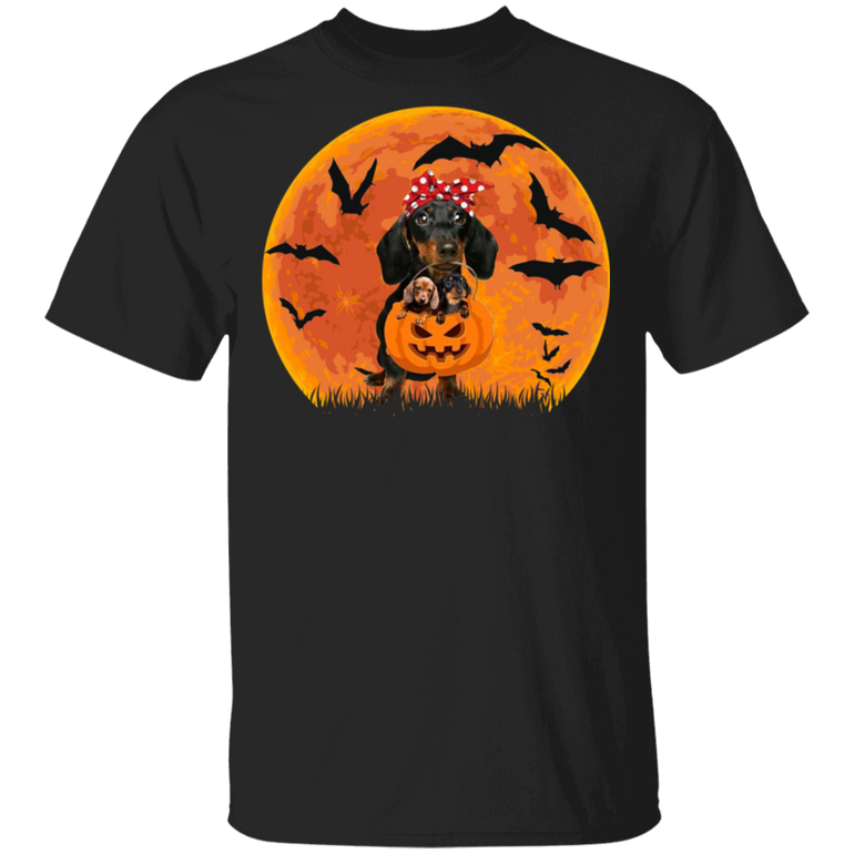 Dachshund With Dachshund Puppies Blood Moon T-Shirt Cute Halloween Shirts Dachshund Gifts