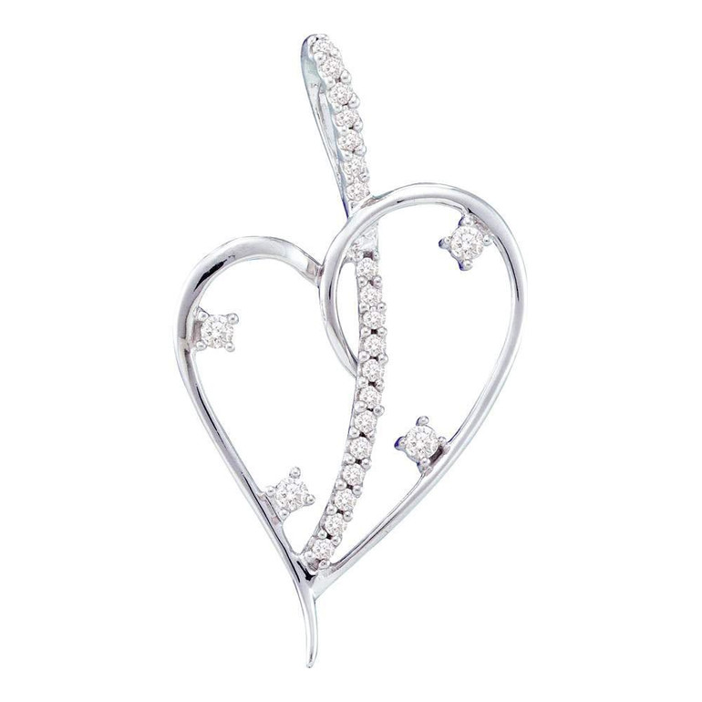 Diamond Heart & Love Symbol Pendant |  14kt White Gold Womens Round Diamond Wire Heart Pendant 1/5 Cttw |  Splendid Jewellery