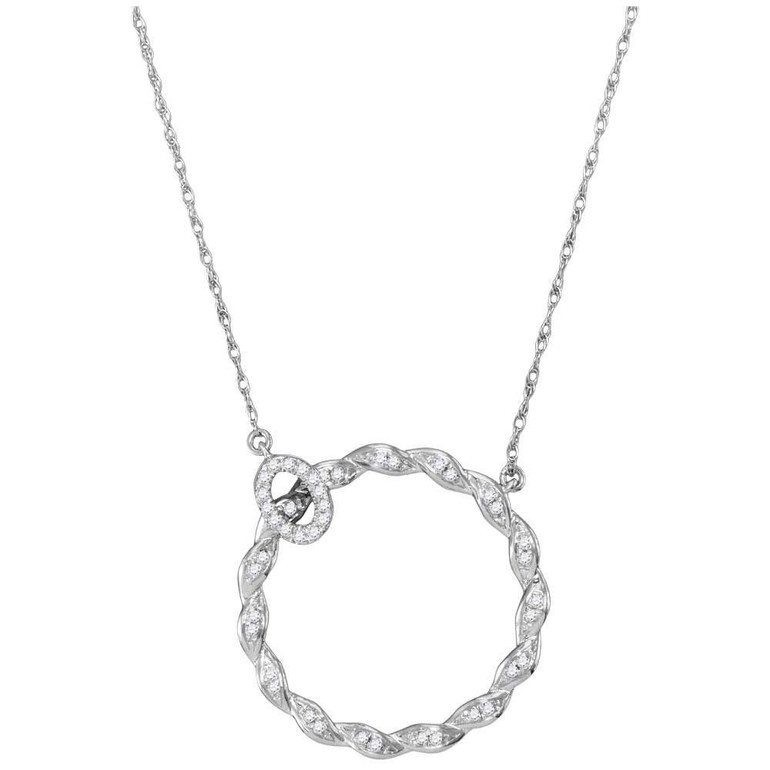 Diamond Pendant Necklace |  10kt White Gold Womens Round Diamond Circle Pendant Necklace 1/10 Cttw |  Splendid Jewellery