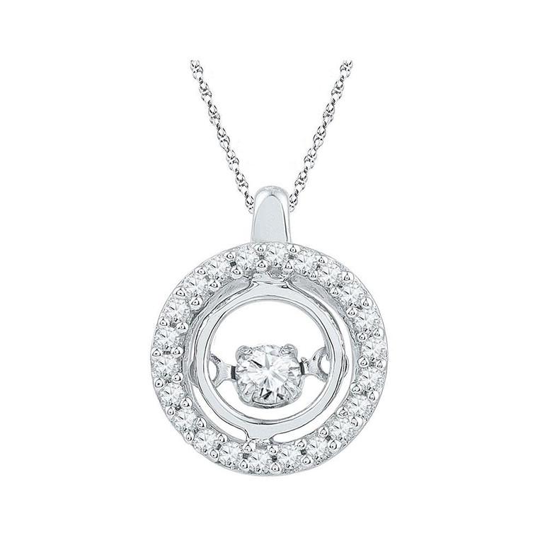 Diamond Fashion Pendant |  10kt White Gold Womens Round Diamond Circle Moving Twinkle Pendant 1/4 Cttw |  Splendid Jewellery
